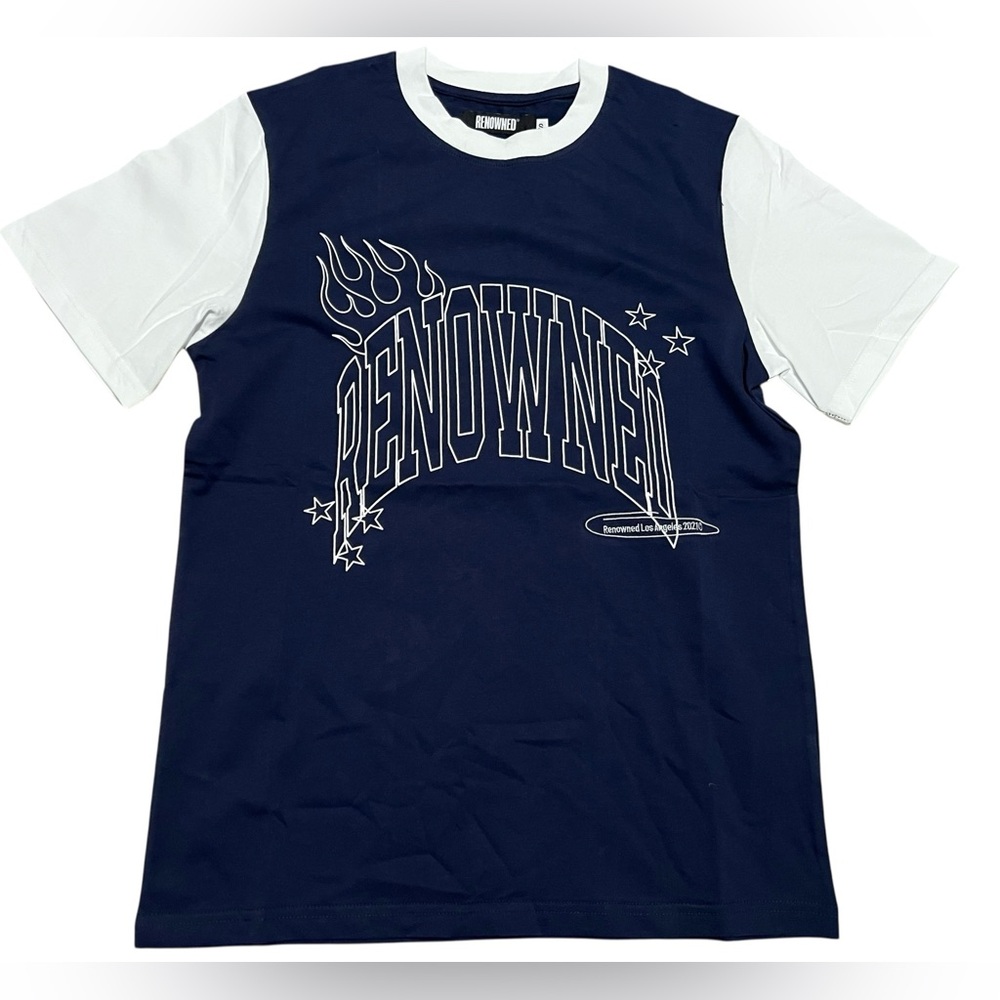 Renowned Graphic T-Shirt Two-tone Craft Cotton Graphic Tee navy men’s size small